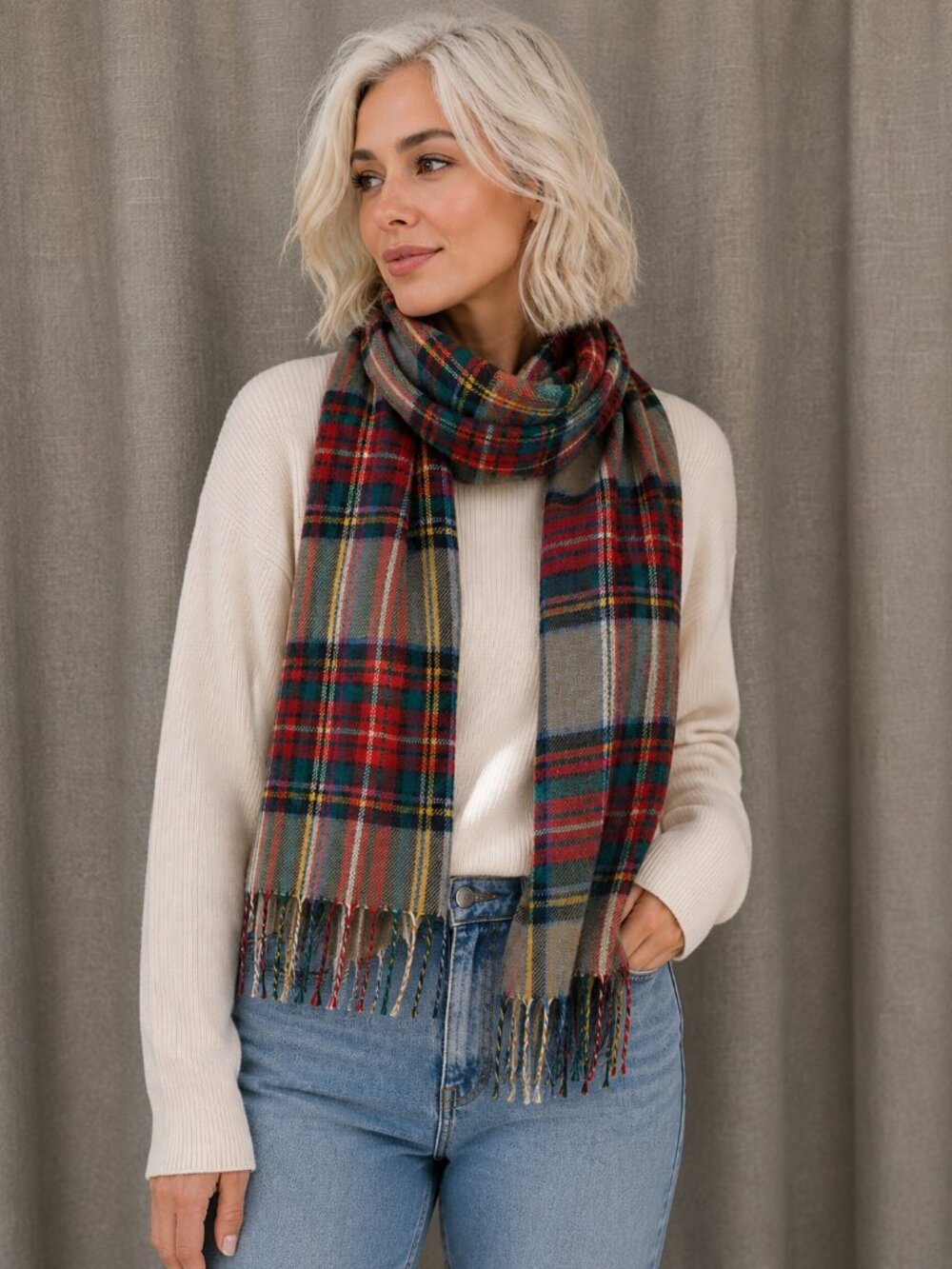 Red Green Plaid Tartan Scarf Fringe Wrap Women’s Winter Shawl